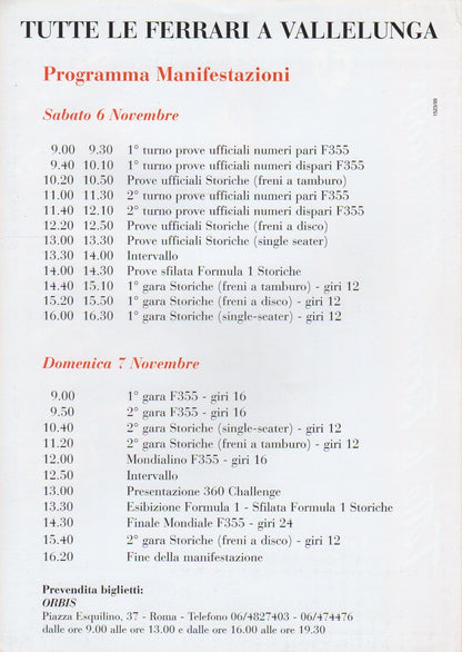 Tutte le Ferrari a Vallelunga 6-7 Nov 1999 Program Flyer (1523/99)
