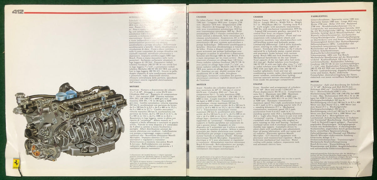 Ferrari 412 Brochure (345/85) - Damaged
