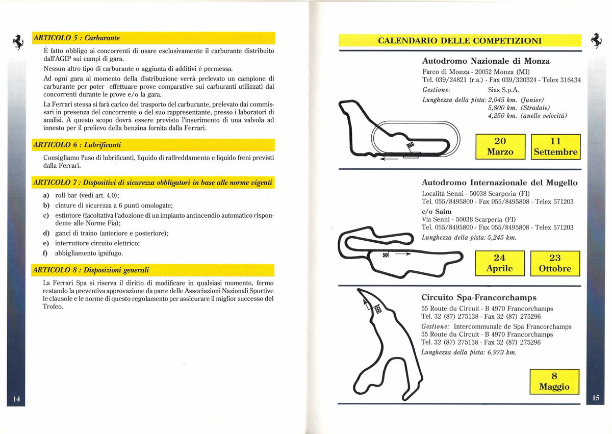 Ferrari 348 Challenge 1994 Regolamento Sportivo e Tecnico (834/94)