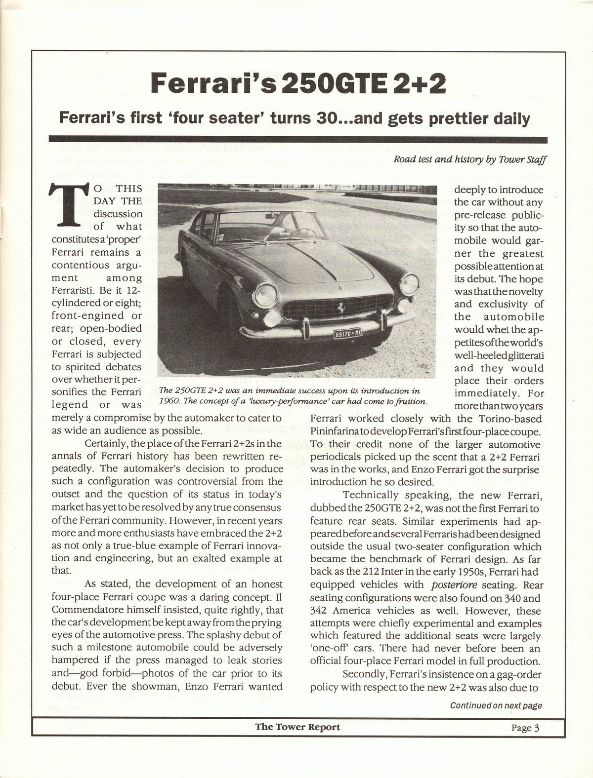 The Tower Report - Ferrari 250 GTE 2+2 Ferrari F40