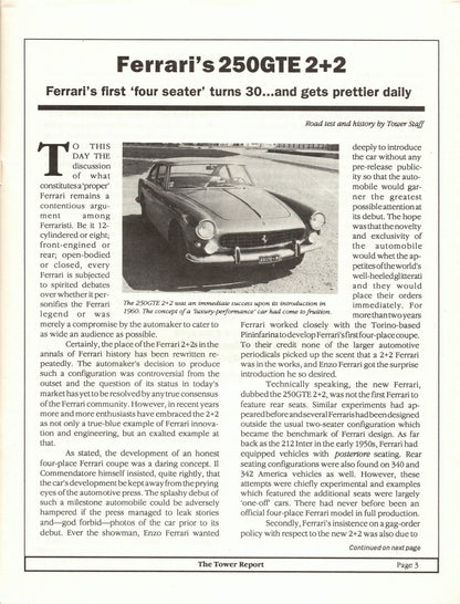 The Tower Report - Ferrari 250 GTE 2+2 Ferrari F40