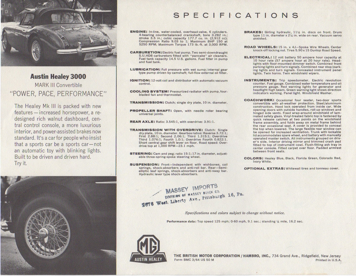 Austin Healey 3000 Brochure 1964