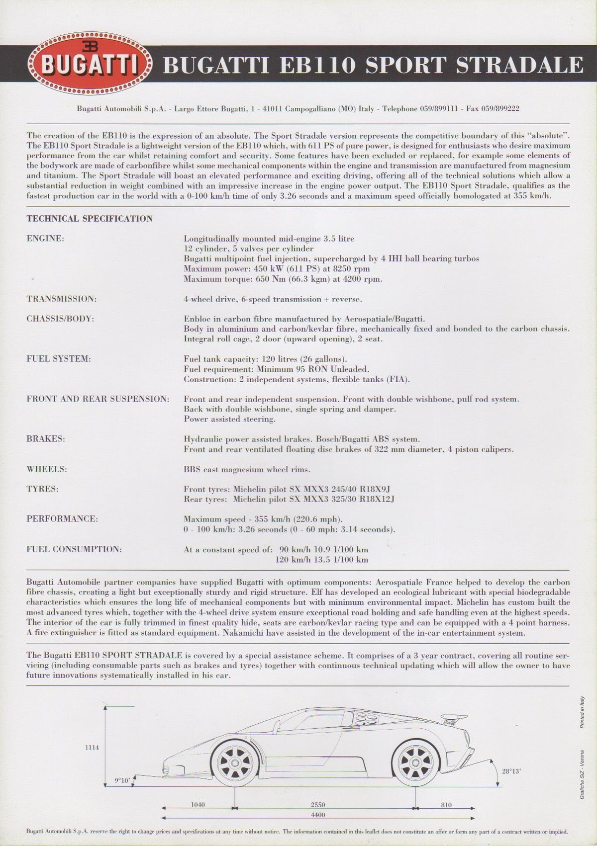 Bugatti EB110 Sport Stradale Brochure