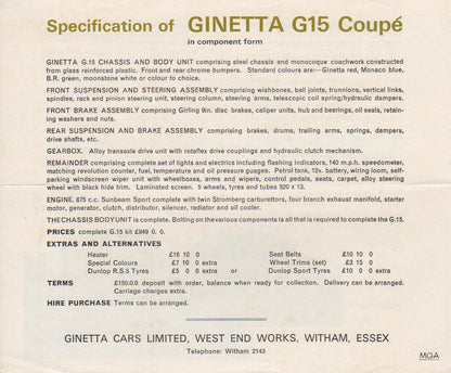 Ginetta G15 Brochure 1966