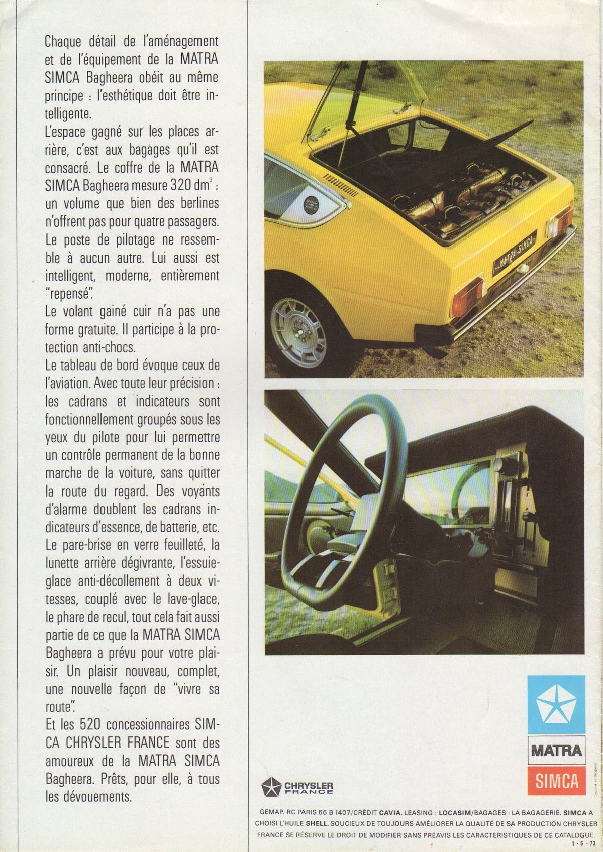 Matra Simca Bagheera Brochure 1973