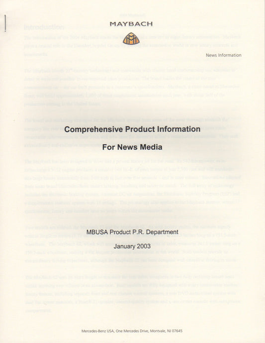Maybach Press Kit 2003 Detroit NAIAS