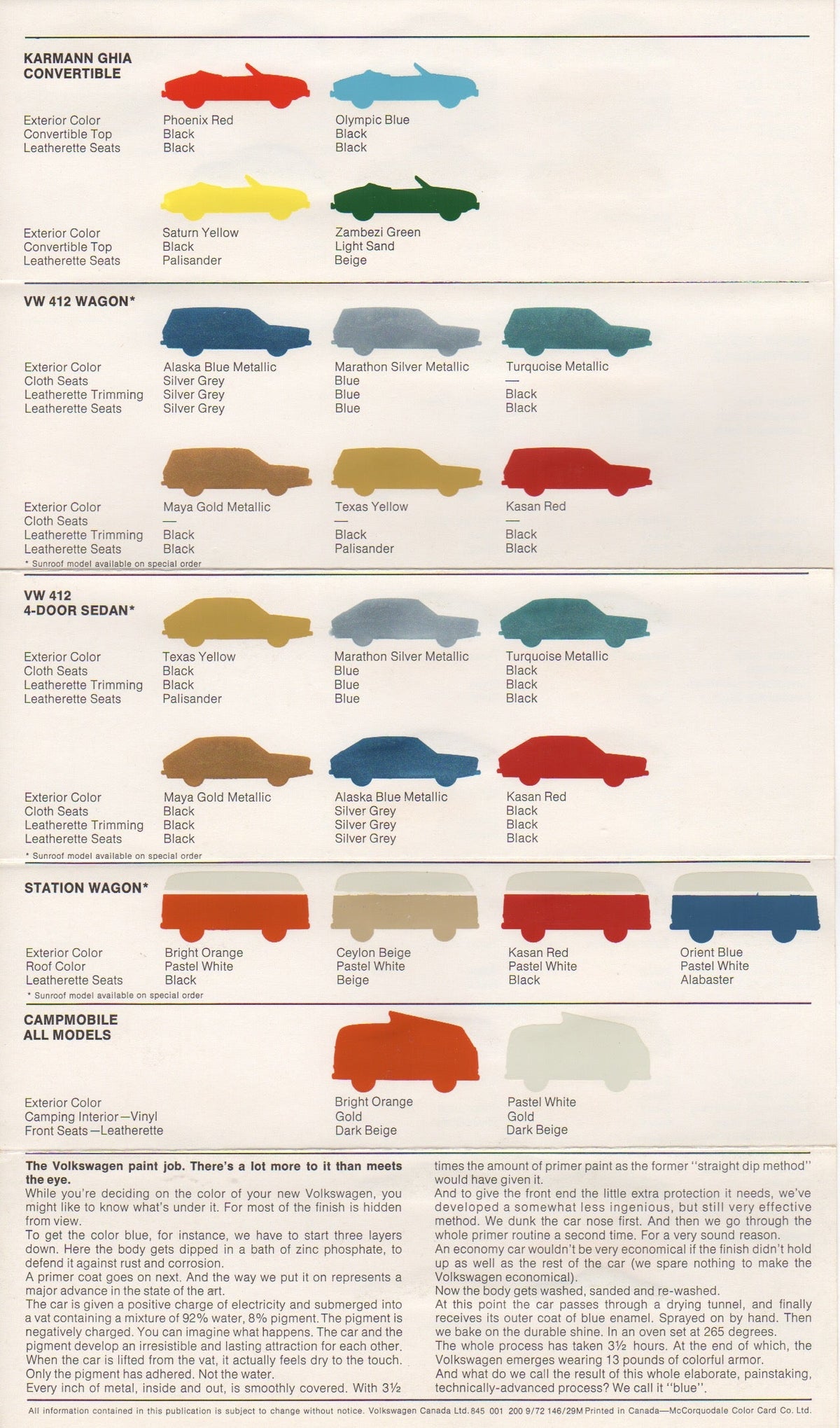 Volkswagen VW 1973 Colours Brochure