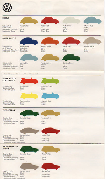 Volkswagen VW 1973 Colours Brochure