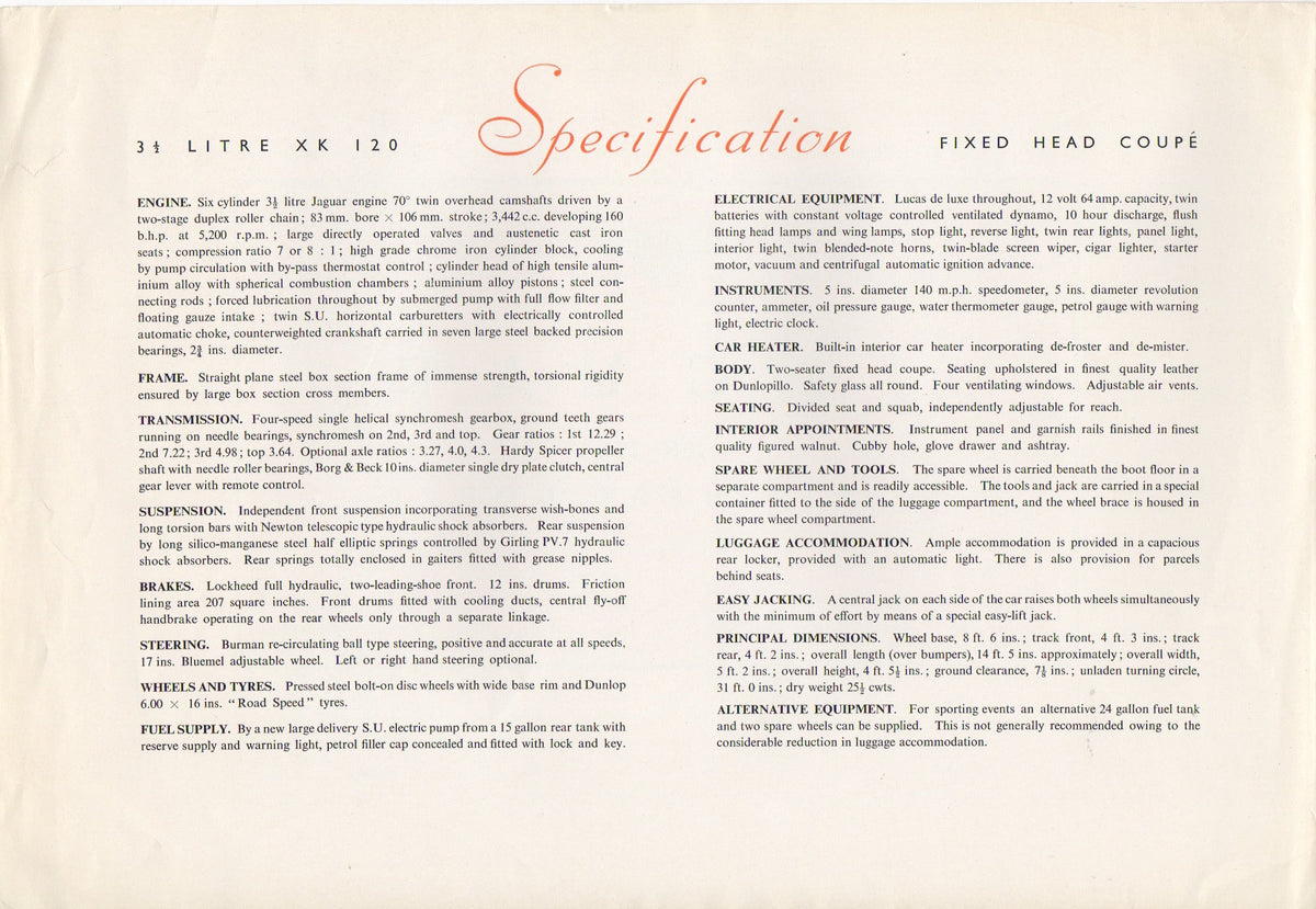 Jaguar XK 120 Brochure 1952
