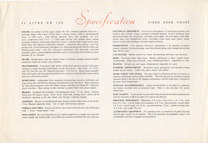 Jaguar XK 120 Brochure 1952